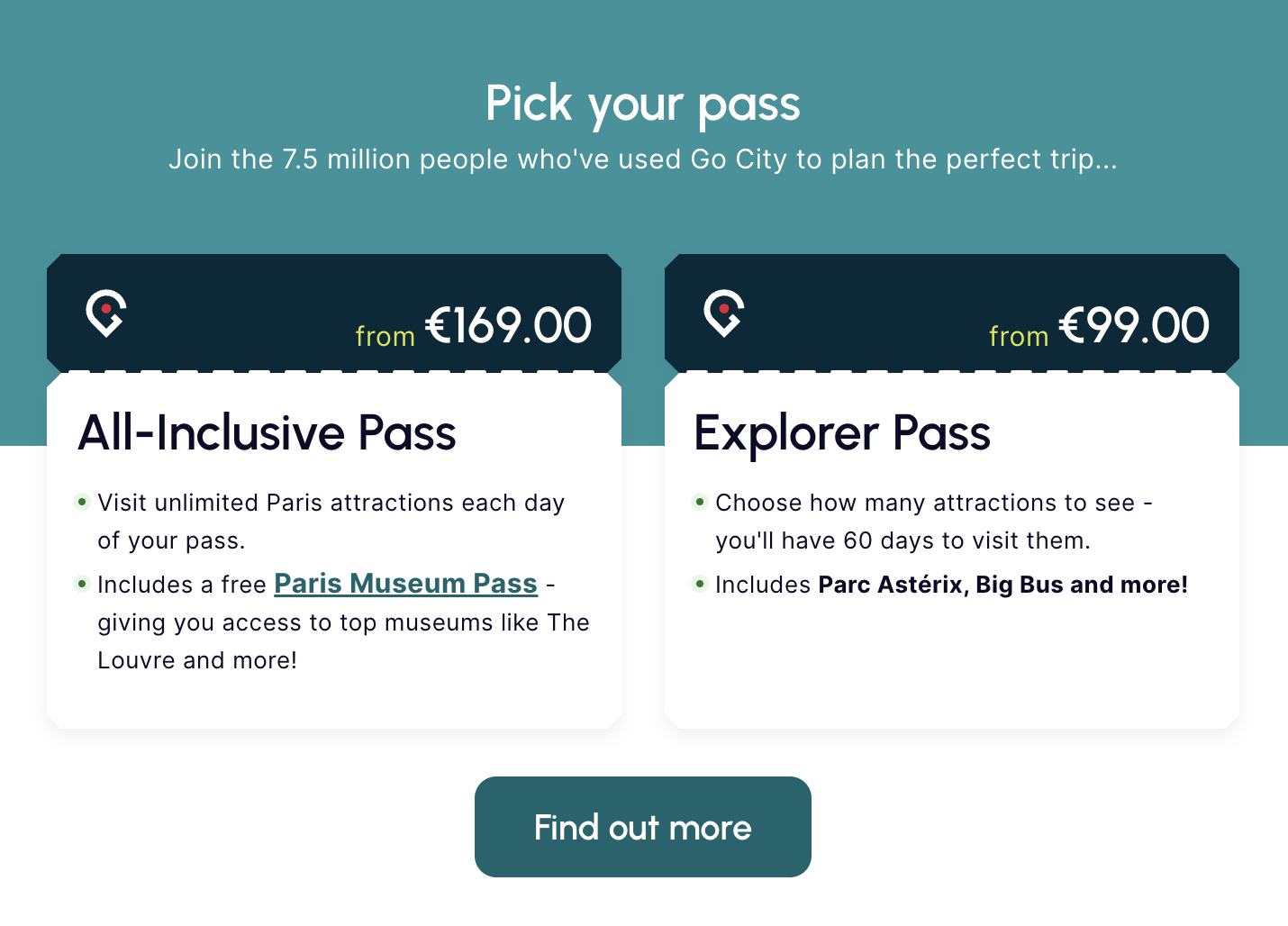 GO CITY two types of admission tickets 